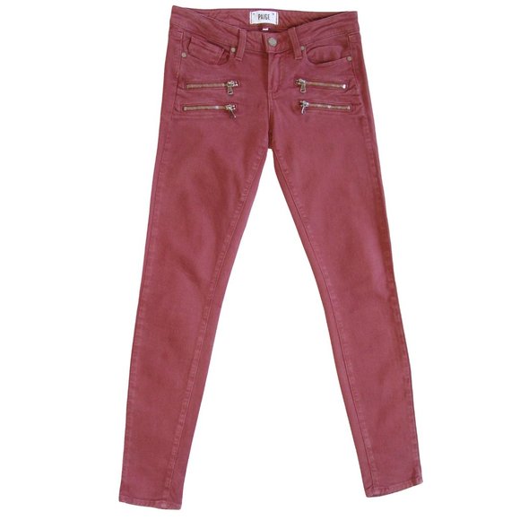 PAIGE Ridgemont $229 Red Skinny Zip Jeans 26 - Made in USA - Picture 1 of 6